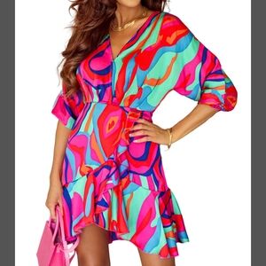 Colorful Abstract Print Mini Dress